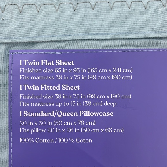 WILD SAGE Isla Solid Twin Sheet Set in Light Blue New - Picture 3 of 8